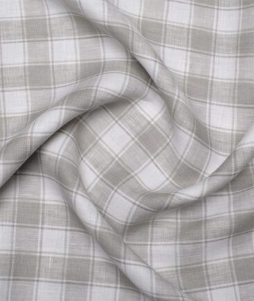 Burgoyne  60 LEA Irish Linen Checks  Unstitched Shirt or Kurta Fabric (White & Grey)