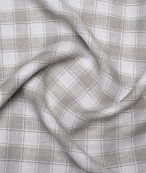Burgoyne  60 LEA Irish Linen Checks  Unstitched Shirt or Kurta Fabric (White & Grey)