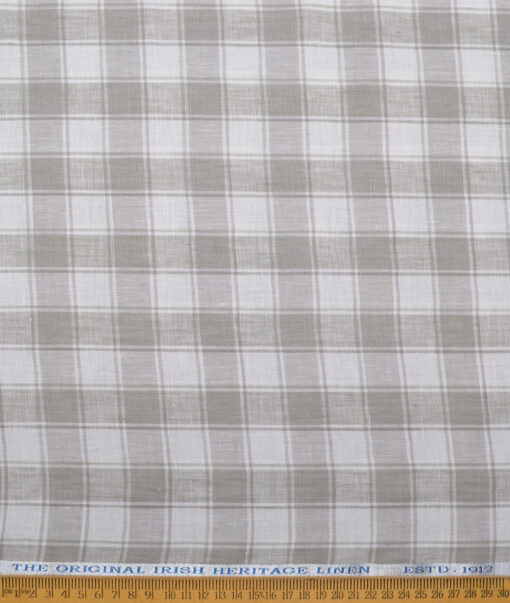 Burgoyne  60 LEA Irish Linen Checks  Unstitched Shirt or Kurta Fabric (White & Grey)