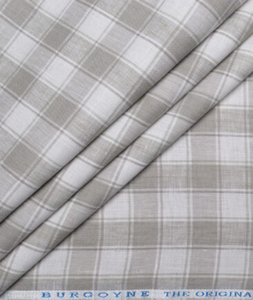 Burgoyne  60 LEA Irish Linen Checks  Unstitched Shirt or Kurta Fabric (White & Grey)