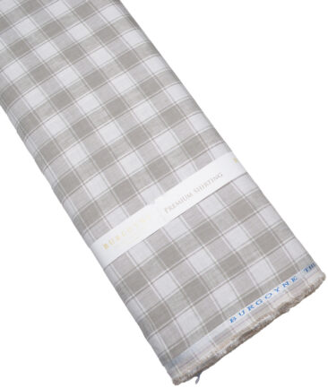 Burgoyne  60 LEA Irish Linen Checks  Unstitched Shirt or Kurta Fabric (White & Grey)