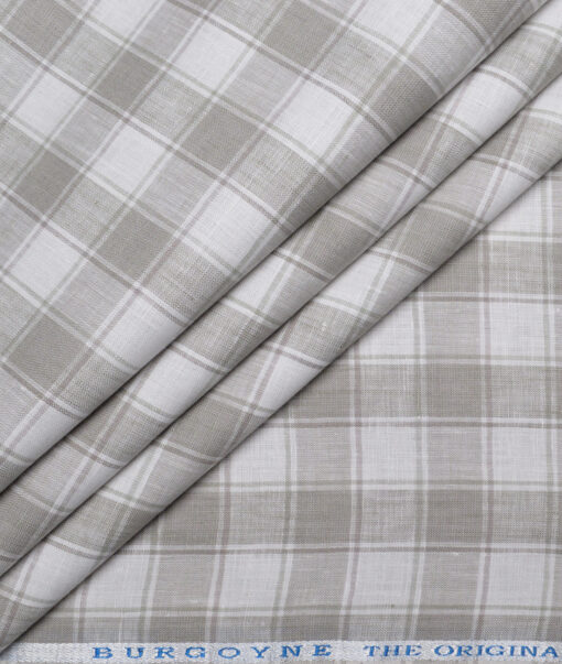 Burgoyne  60 LEA Irish Linen Checks  Unstitched Shirt or Kurta Fabric (White & Grey)