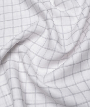 Burgoyne  60 LEA Irish Linen Checks  Unstitched Shirt or Kurta Fabric (White & Grey)