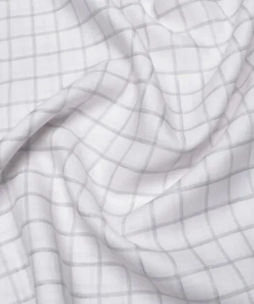 Burgoyne  60 LEA Irish Linen Checks  Unstitched Shirt or Kurta Fabric (White & Grey)