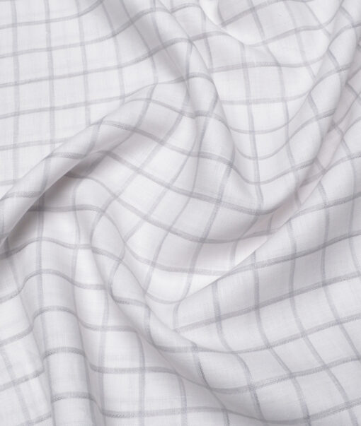 Burgoyne  60 LEA Irish Linen Checks  Unstitched Shirt or Kurta Fabric (White & Grey)
