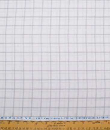 Burgoyne  60 LEA Irish Linen Checks  Unstitched Shirt or Kurta Fabric (White & Grey)