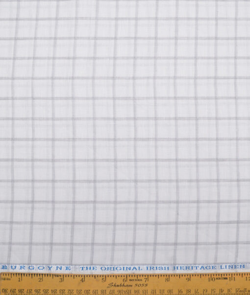 Burgoyne  60 LEA Irish Linen Checks  Unstitched Shirt or Kurta Fabric (White & Grey)