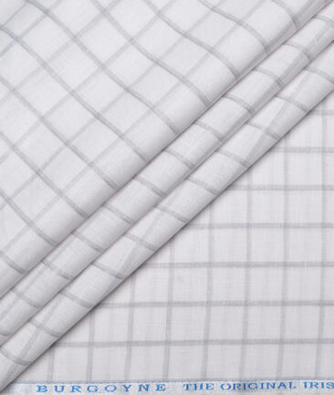 Burgoyne  60 LEA Irish Linen Checks  Unstitched Shirt or Kurta Fabric (White & Grey)