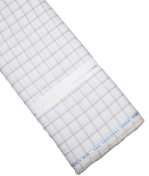 Burgoyne  60 LEA Irish Linen Checks  Unstitched Shirt or Kurta Fabric (White & Grey)