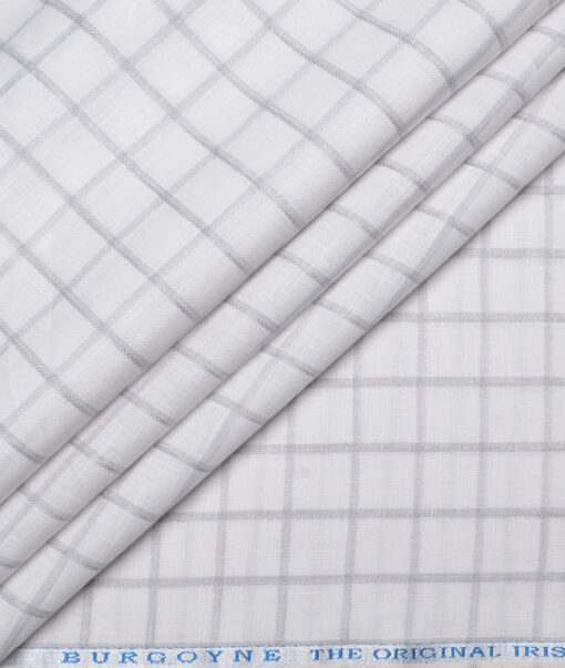 Burgoyne  60 LEA Irish Linen Checks  Unstitched Shirt or Kurta Fabric (White & Grey)