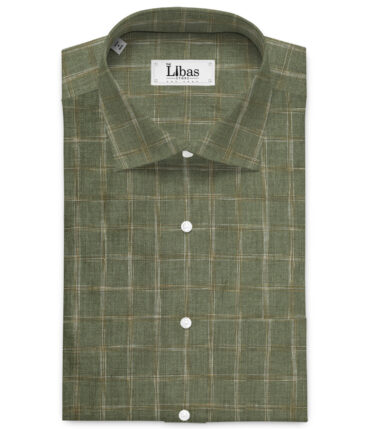Burgoyne  60 LEA Irish Linen Checks  Unstitched Shirt or Kurta Fabric (Olive Green)