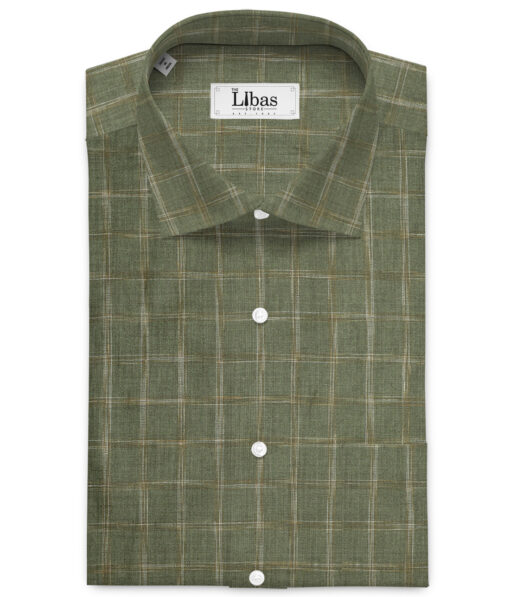 Burgoyne  60 LEA Irish Linen Checks  Unstitched Shirt or Kurta Fabric (Olive Green)