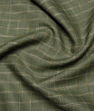 Burgoyne  60 LEA Irish Linen Checks  Unstitched Shirt or Kurta Fabric (Olive Green)