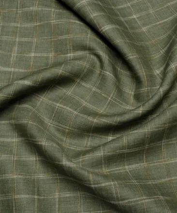 Burgoyne  60 LEA Irish Linen Checks  Unstitched Shirt or Kurta Fabric (Olive Green)