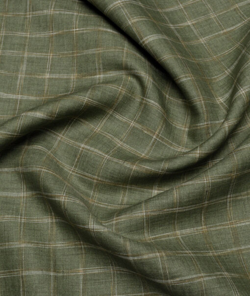 Burgoyne  60 LEA Irish Linen Checks  Unstitched Shirt or Kurta Fabric (Olive Green)