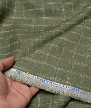 Burgoyne  60 LEA Irish Linen Checks  Unstitched Shirt or Kurta Fabric (Olive Green)