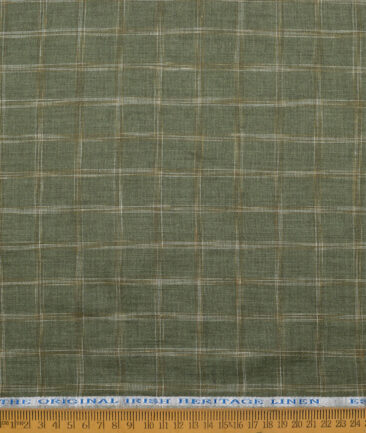 Burgoyne  60 LEA Irish Linen Checks  Unstitched Shirt or Kurta Fabric (Olive Green)