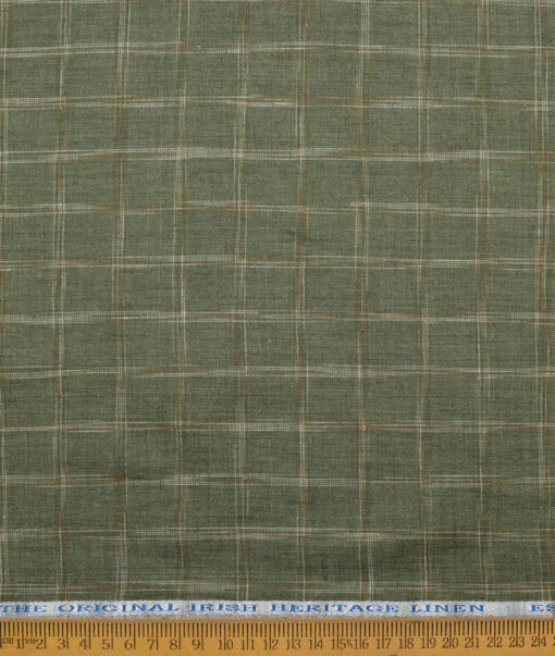 Burgoyne  60 LEA Irish Linen Checks  Unstitched Shirt or Kurta Fabric (Olive Green)