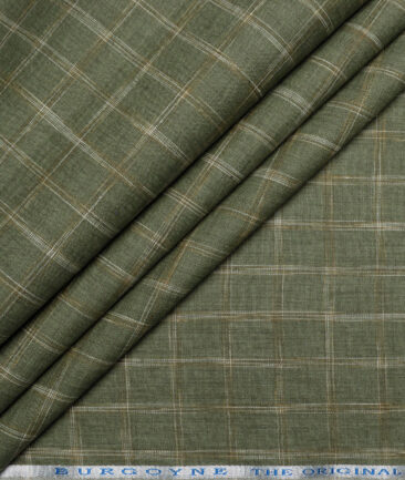 Burgoyne  60 LEA Irish Linen Checks  Unstitched Shirt or Kurta Fabric (Olive Green)