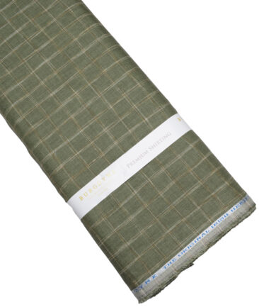 Burgoyne  60 LEA Irish Linen Checks  Unstitched Shirt or Kurta Fabric (Olive Green)