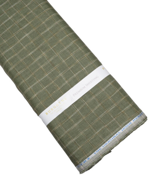 Burgoyne  60 LEA Irish Linen Checks  Unstitched Shirt or Kurta Fabric (Olive Green)