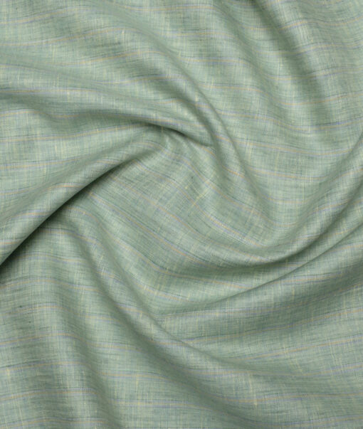 Burgoyne  80 LEA Irish Linen Striped  Unstitched Shirt or Kurta Fabric (Light Olive Green)