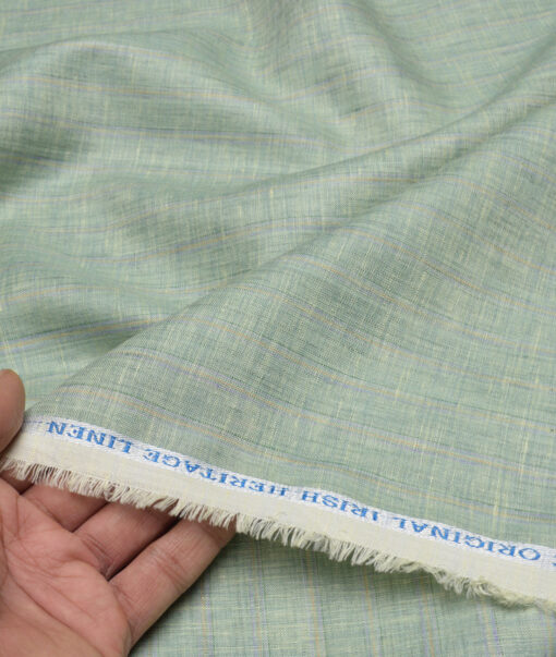 Burgoyne  80 LEA Irish Linen Striped  Unstitched Shirt or Kurta Fabric (Light Olive Green)