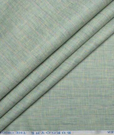 Burgoyne  80 LEA Irish Linen Striped  Unstitched Shirt or Kurta Fabric (Light Olive Green)