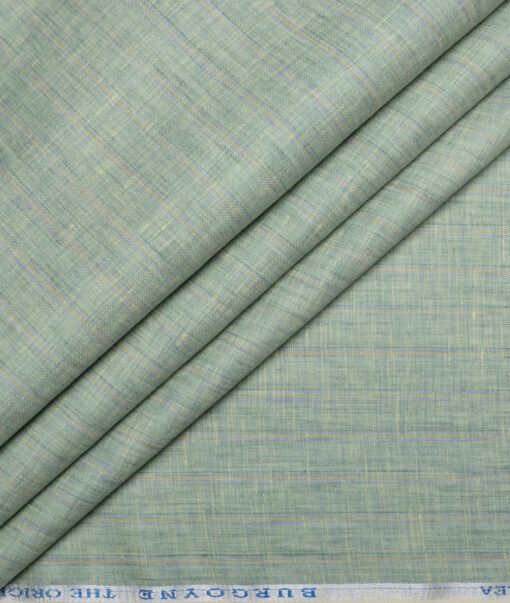 Burgoyne  80 LEA Irish Linen Striped  Unstitched Shirt or Kurta Fabric (Light Olive Green)