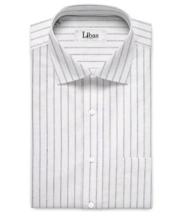 Burgoyne  80 LEA Irish Linen Striped  Unstitched Shirt or Kurta Fabric (White & Black)