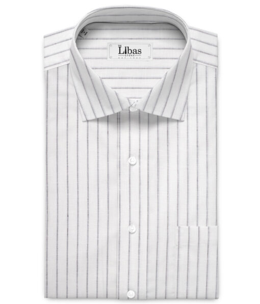 Burgoyne  80 LEA Irish Linen Striped  Unstitched Shirt or Kurta Fabric (White & Black)