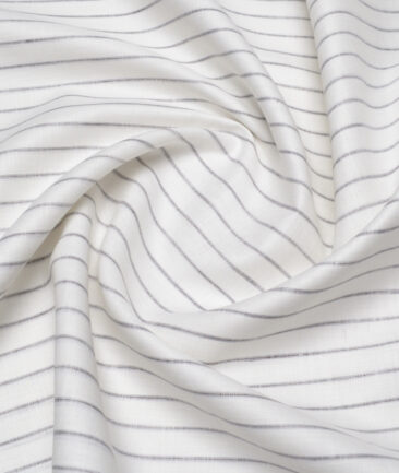 Burgoyne  80 LEA Irish Linen Striped  Unstitched Shirt or Kurta Fabric (White & Black)