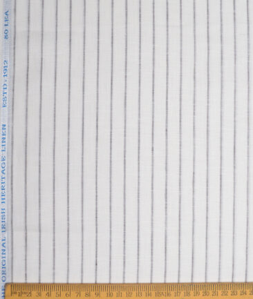Burgoyne  80 LEA Irish Linen Striped  Unstitched Shirt or Kurta Fabric (White & Black)