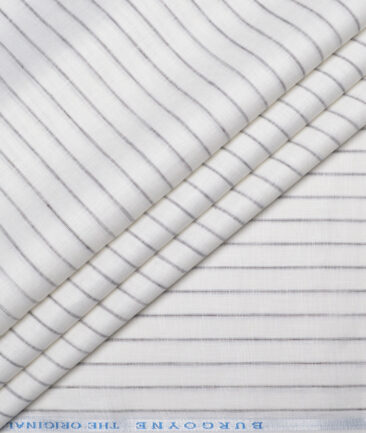 Burgoyne  80 LEA Irish Linen Striped  Unstitched Shirt or Kurta Fabric (White & Black)
