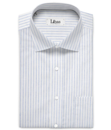 Burgoyne  80 LEA Irish Linen Striped  Unstitched Shirt or Kurta Fabric (White & Blue)