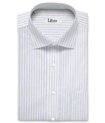 Burgoyne  80 LEA Irish Linen Striped  Unstitched Shirt or Kurta Fabric (White & Blue)