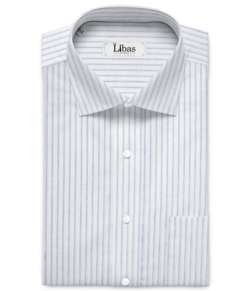 Burgoyne  80 LEA Irish Linen Striped  Unstitched Shirt or Kurta Fabric (White & Blue)