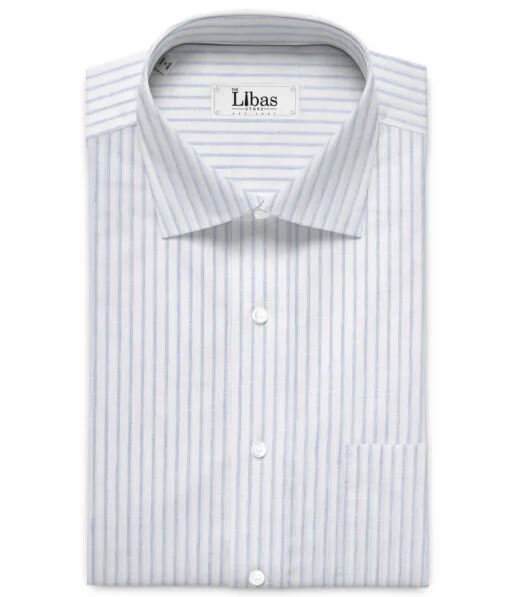 Burgoyne  80 LEA Irish Linen Striped  Unstitched Shirt or Kurta Fabric (White & Blue)