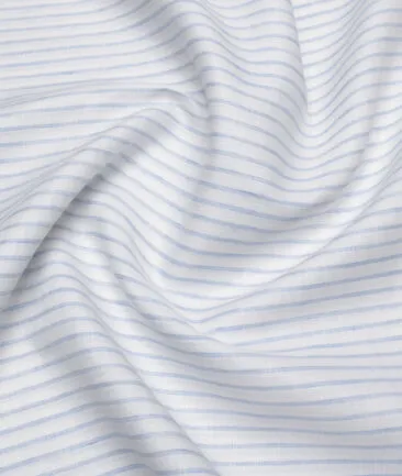 Burgoyne  80 LEA Irish Linen Striped  Unstitched Shirt or Kurta Fabric (White & Blue)