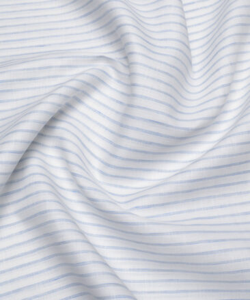Burgoyne  80 LEA Irish Linen Striped  Unstitched Shirt or Kurta Fabric (White & Blue)