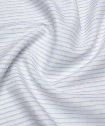 Burgoyne  80 LEA Irish Linen Striped  Unstitched Shirt or Kurta Fabric (White & Blue)