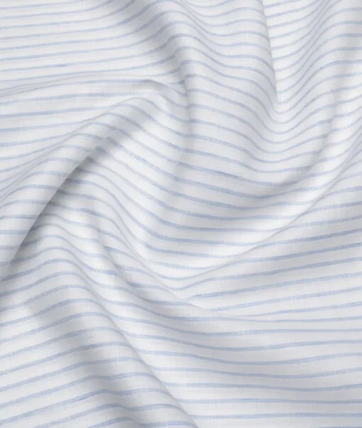 Burgoyne  80 LEA Irish Linen Striped  Unstitched Shirt or Kurta Fabric (White & Blue)