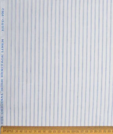 Burgoyne  80 LEA Irish Linen Striped  Unstitched Shirt or Kurta Fabric (White & Blue)