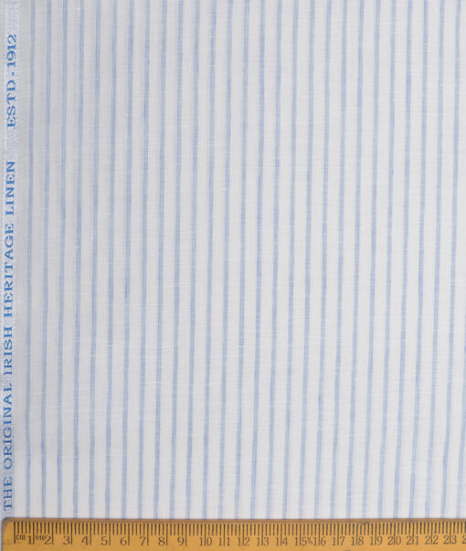 Burgoyne  80 LEA Irish Linen Striped  Unstitched Shirt or Kurta Fabric (White & Blue)