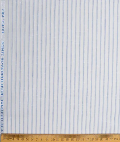 Burgoyne  80 LEA Irish Linen Striped  Unstitched Shirt or Kurta Fabric (White & Blue)