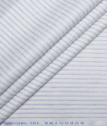 Burgoyne  80 LEA Irish Linen Striped  Unstitched Shirt or Kurta Fabric (White & Blue)