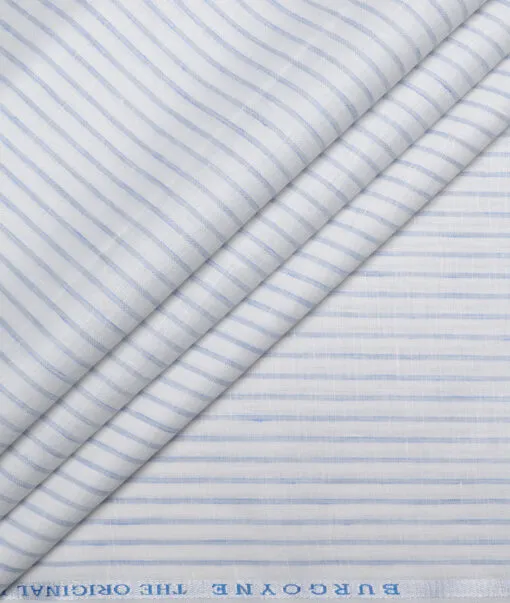 Burgoyne  80 LEA Irish Linen Striped  Unstitched Shirt or Kurta Fabric (White & Blue)