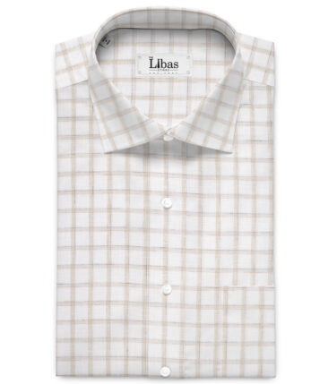 Burgoyne  80 LEA Irish Linen Checks  Unstitched Shirt or Kurta Fabric (White & Light Brown)