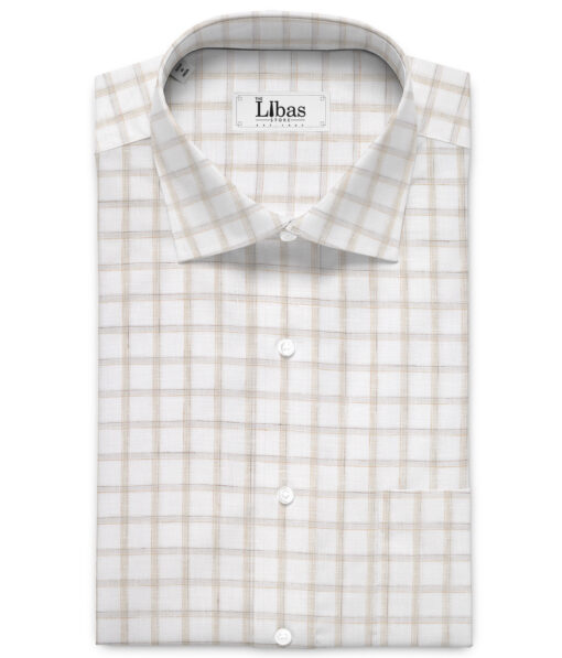 Burgoyne  80 LEA Irish Linen Checks  Unstitched Shirt or Kurta Fabric (White & Light Brown)