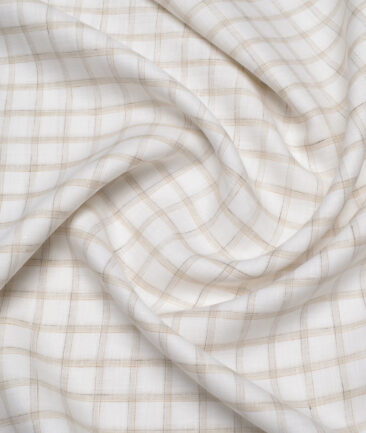 Burgoyne  80 LEA Irish Linen Checks  Unstitched Shirt or Kurta Fabric (White & Light Brown)